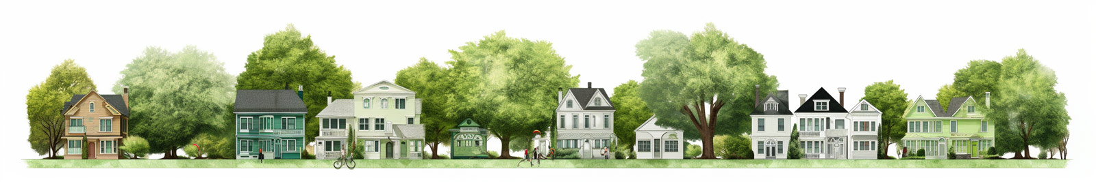 Row of Houses with Trees